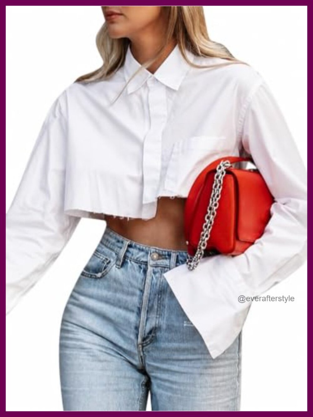 Women's Cropped Button Down Shirt Collared Long Sleeve Blouse